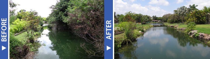 before and after removal of vegetation on the C-100A Canal right of way