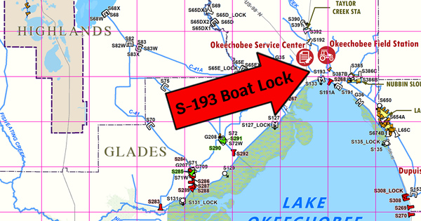 Red Arrow pointing at a map of the S-193 lock closure 